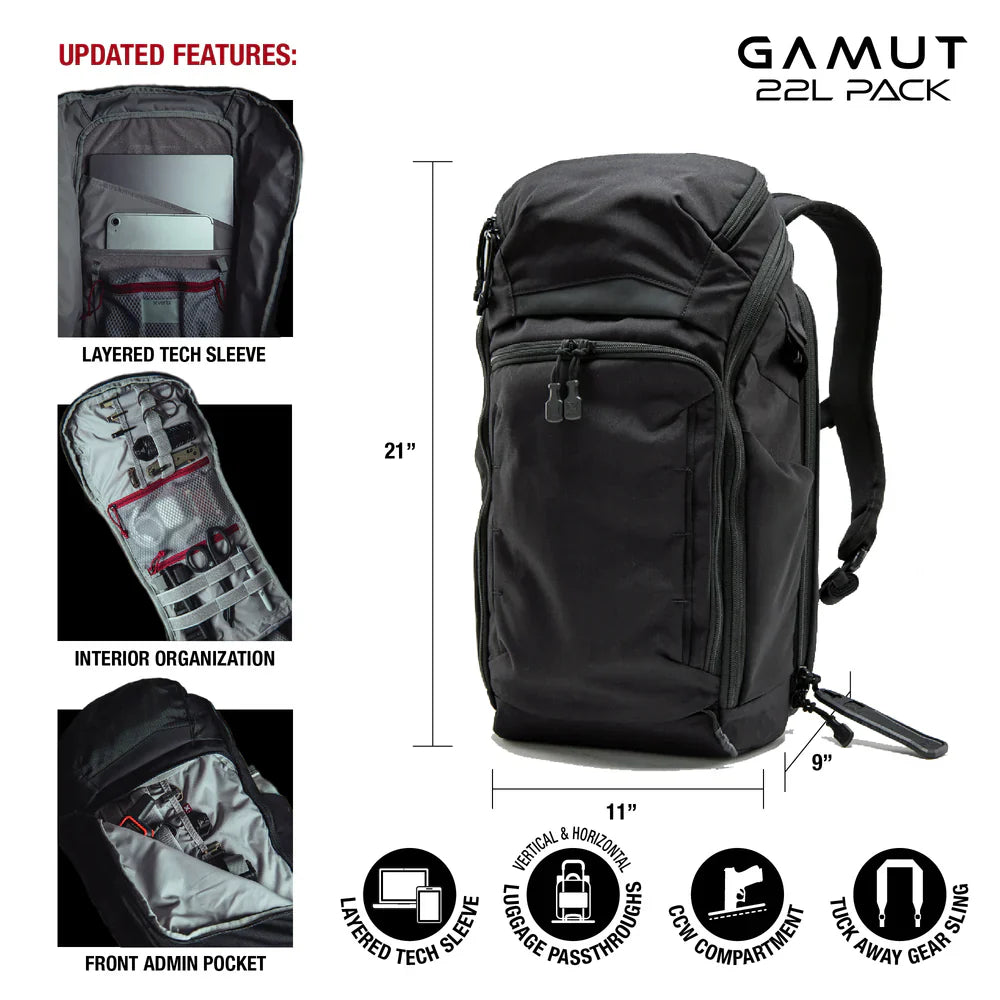 Vertx Gamut 22L Backpack | Rapid CCW Access & 16" Laptop Carry | Discreet Low-Vis Design
