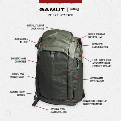 Vertx Gamut CCW | Sleek & Discreet 25L Pack w/ Hidden CCW & Laptop Sleeve