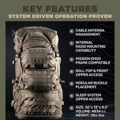 Eberlestock Mission Ruck Pack | Massive 80L Capacity & Radio-Ready Cable Routing | Full Modularity for Custom Gear Attachments