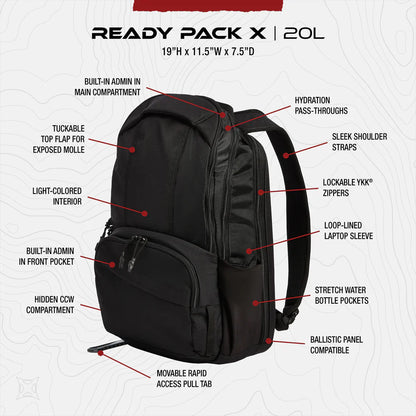 Vertx Ready Pack X | Discreet 20L Gray Man EDC & Rapid CCW Access | 15" Laptop Sleeve